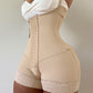 Four breasted body shaping jumpsuit with thick mesh for belly tightening and hip lifting, zippered crotch for high waist