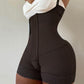 Four breasted body shaping jumpsuit with thick mesh for belly tightening and hip lifting, zippered crotch for high waist